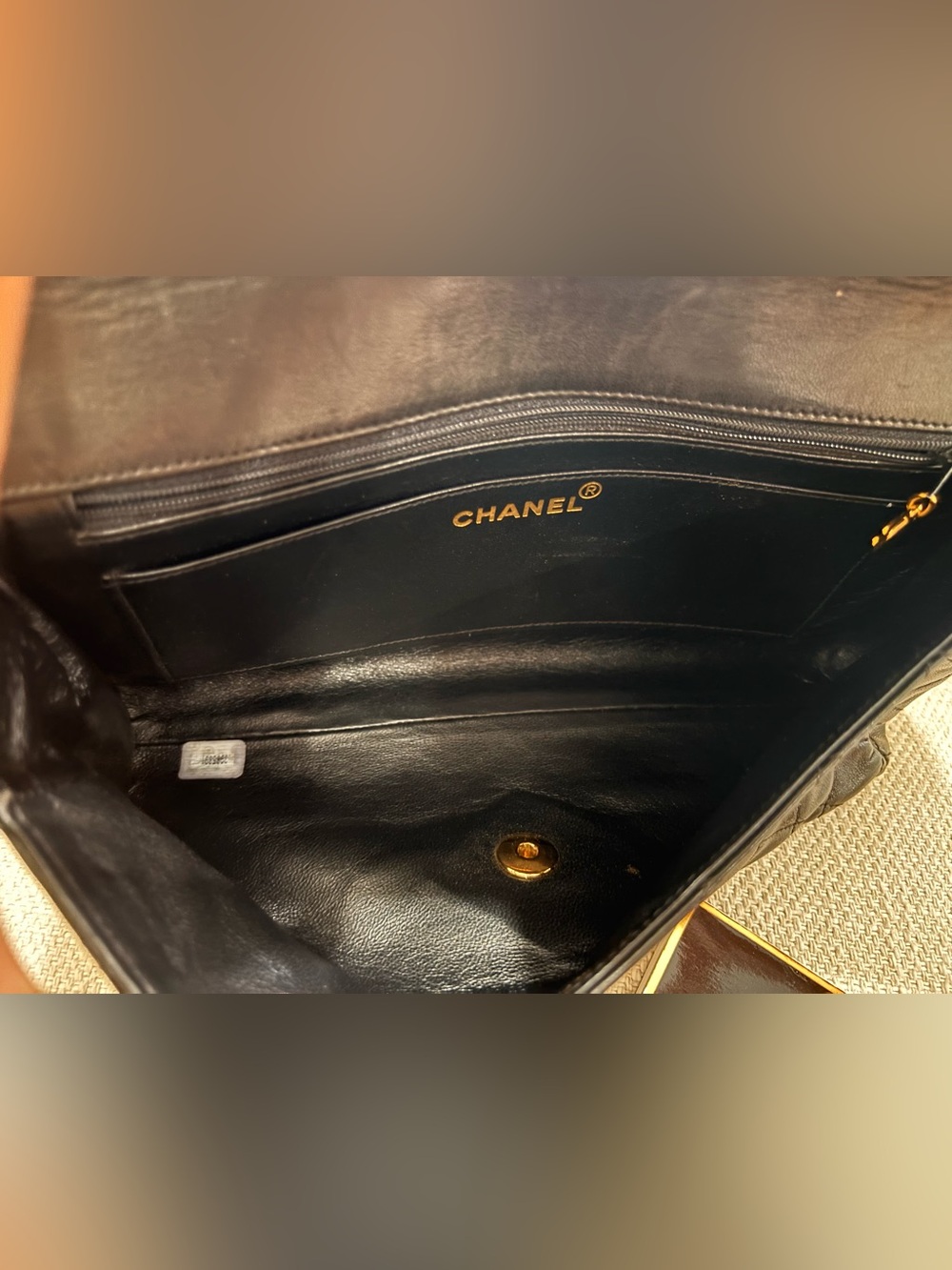 Authentic CHANEL single flap black lambskin 24k gold hardware clutch - Picture 13 of 13